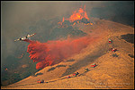 Aerial Tanker drops fire retardant on 400 acre wildfire near Mt. Diablo, Contra Costa County, California