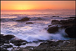 Photo: Sunset over waves at Point Lobos, Monterey County coast, California