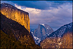 Photo: Sunset light on El Capitan and storm clouds over Half Dome and Yosemite Valley, Yosemite National Park, California