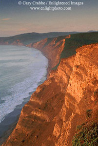 Morning light on coastal cliffs above Drakes Beach, Drakes Bay, Point Reyes National Seashore, Marin County, California