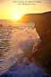 Wave crashing on coastal cliff at sunset, Golden Gate National Recreation Area, Marin County, California