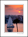 Catalina Sailboat at in harbor channel at sunset, Corona del Mar, Newport Beach, California