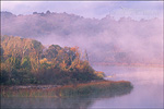 picture: Misty morning sunrise and fisherman at the Lafayette Reservoir, Contra Costa County, California