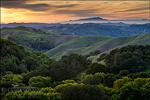 picture: Sunset over the green east bay hills from Briones Regional Park, Contra Costa County, California