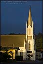 Photo: Sunrise light on church steeple, Ferndale, Humboldt County, California