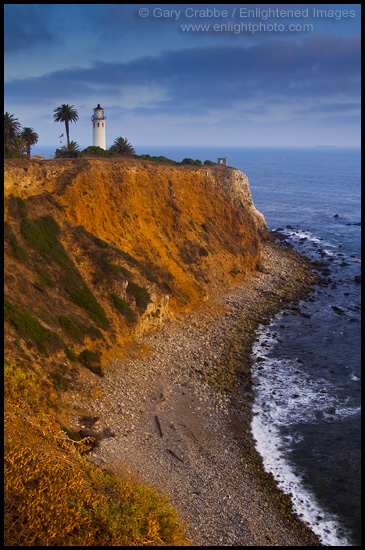 Picture: Sunset light on coastal cliffs, at the Point Vicente Lighthouse, California