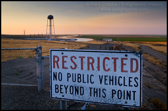 Restricted Access sign along the California Aquaduct, in the Central Valley, near Los Bano, Merced County, California