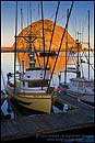 Photo: Commercial Fishing Boats and Morro Rock at surise, Morro Bay, California