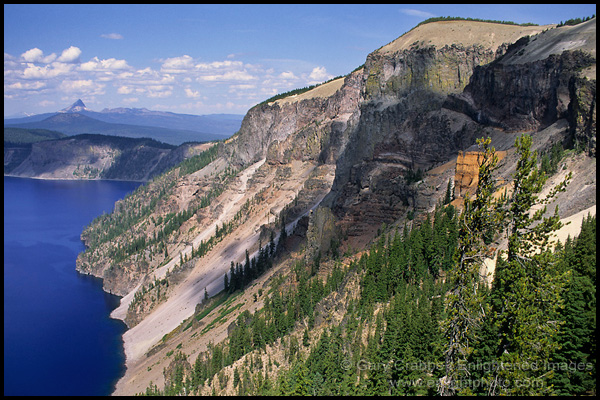 Photo: Forested crater wall & Pumice Castle, Crater Lake National Park, Oregon