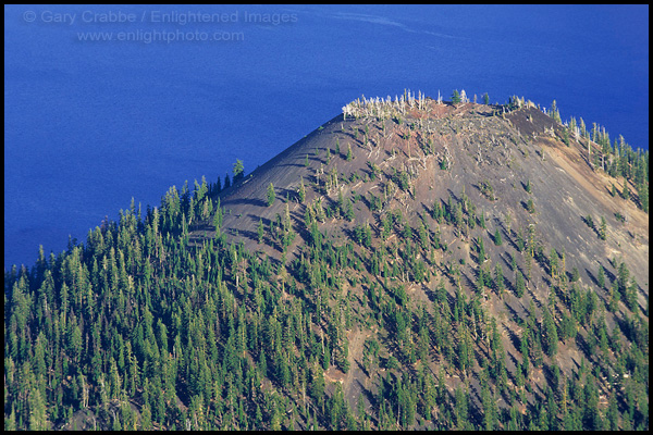 Photo: Volcanic vent crater at summit of cinder cone, Wizard Island, Crater Lake National Park, Oregon