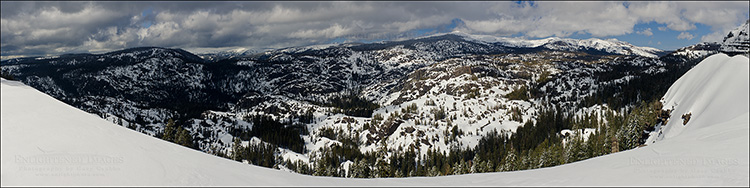 Panoramic Photo: Winter snows blanket the Sierra Nevada near Carson Spur, California