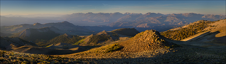 Panoramic Photo: Morning light on the east slope of the Sierra Nevada, from the Sweetwater Mountains, California