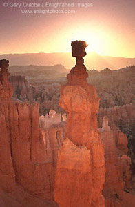 Sunrise behind Thors Hammer, Navajo Loop Trail, Bryce Canyon National Park, Utah