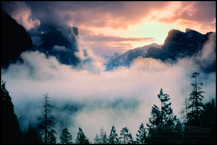 Picture: Fog and storm clouds at sunrise from Tunnel View, Yosemite Valley, Yosemite National Park, California