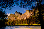 Picture: Sunset light on Bridalveil Fall over the Merced River in spring, Yosemite Valley, Yosemite National Park, California