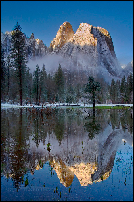 Picture: Cathedral Rocks reflected in flooded meadow in winter, Yosemite Valley, Yosemite National Park, California