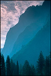 Picture: Hazy sky over steep cliffs below Glacier Point, Yosemite Valley, Yosemite National Park, California