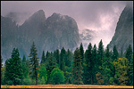 Picture Fall rain clouds shroud Cathedral Rocks, Yosemite Valley, Yosemite National Park, California