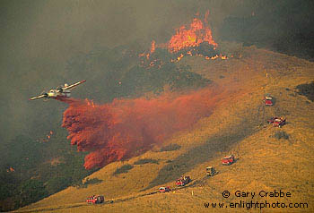 Aerial fire supression retardant drop, Mount Diablo State Park, California