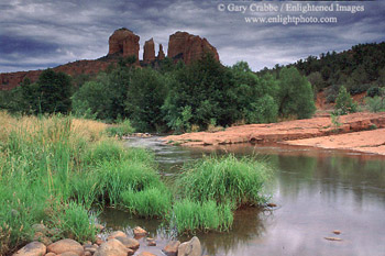 Storm clouds over Oak Creek at Red Rock Crossing, Sedona, Arizona