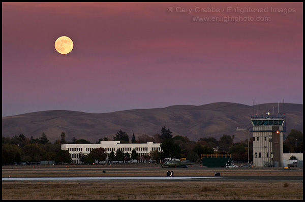 Photo: Full moon rising in evening over Buchanan Airport, Concord, California