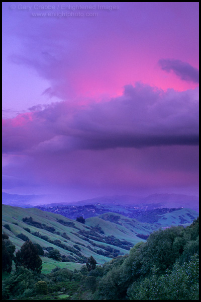 Photo: Alpenglow on cumulonimbus storm cloud at sunset over the East Bay Hills, near Orinda, California