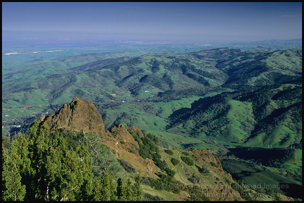 Picture: View of rolling green hills in Spring from the summit of Mount Diablo, Mt. Diablo State Park, California