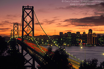 Sunset over the Bay Bridge and downtown San Francisco, California