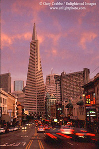 Evening light and clouds over the TransAmerica Pyramid, from Columbus & Broadway, San Francisco, California