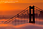 Sunrise and fog at the Golden Gate Bridge, San Francisco, California