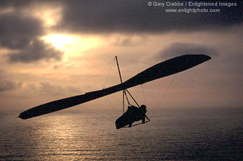 Hang glider at sunset, Fort Funston, San Francisco, California