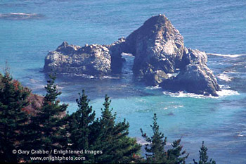 Offshore rocks and clear blue water along the Big Sur Coast, Monterey County, California