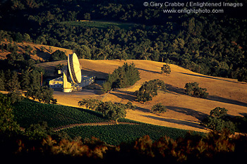 Communications Satellite Antenna and vineyards along Cachagua Road, Monterey County, Californi