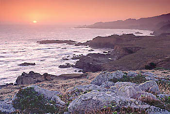 Sunset over coastal bluffs and the Pacific Ocean, Salt Point State Park, Sonoma Coast, California