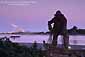 Statue of fisherman at dawn on Humboldt Bay, Eureka, California