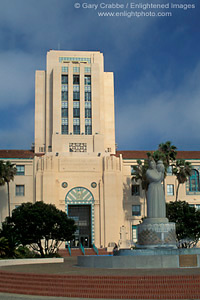 Stone statue "Guradian of Water" (Donal Hord; 1936) in front of San Diego City Office Building, San Diego, California