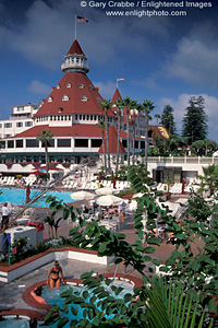 Hot tub pool and garden patio at the Hotel Del Coronado resort, Coronado Island, San Diego, California