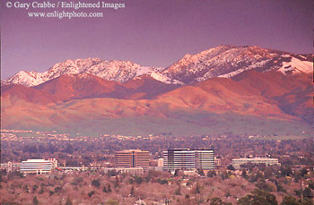 Winter snow at sunset on Mount Diablo, from Pleasant Hill, Contra Costa County, California
