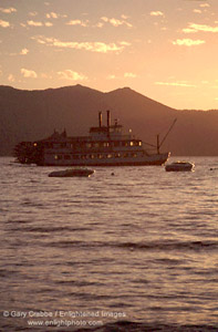 Stern Wheel Paddle Boat at sunset on the South Shore, Lake Tahoe, California
