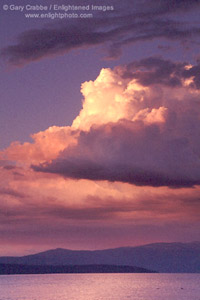 Alpenglow at sunset on thundercloud over Lake Tahoe, California