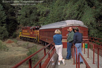 Tourists riding on  The Skunk Train, Willits, Mendocino County, California