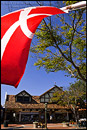 Picture: Danish flag hanging in the tourist village of Solvang, Santa Barbara County, California