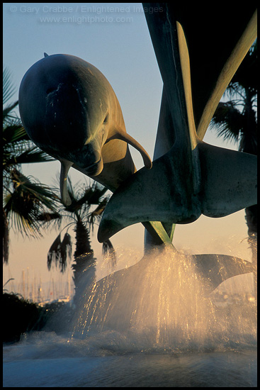 Dolphin Friendship Statue water fountain at the base of Stearns Wharf, Santa Barbara, California