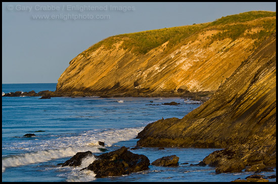 Striated cliffs of sedimentary rock showing uplift, on the coast at Gaviota Beach State Park, near Santa Barbara, California