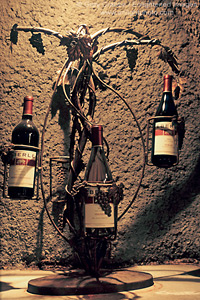Wine Bottle display rack in the wine Caves at Eberle Winery, Paso Robles, San Luis Obispo County, California