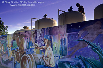 Wine tanks and mural at Gundlach Bundschu Winery, Sonoma Valley, California