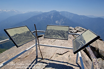 Sign marks geologic landscape features on horizon, Moro Rock, Sequoia National Park, California; Stock Photo photography picture image photograph fine art decor print wall mural gallery