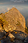 Sunset light on granite monolith Moro Rock, Sequoia National Park, California
