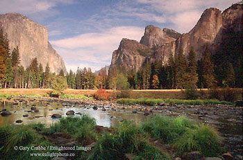 Gates of the Valley and Merced River in fall, Yosemite Valley, Yosemite National Park, California