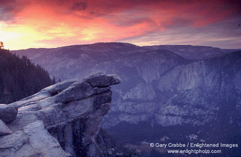 Looking across Yosemite Valley at sunset from Glacier Point, Yosemite National Park, California